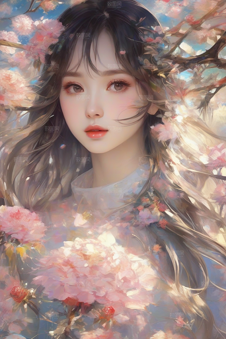 光芒四射美丽少女与绚丽背景的完美融合