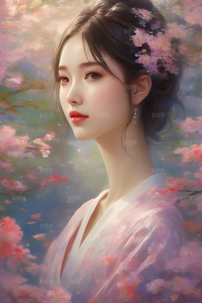 完美交融绚丽背景中的绝美女子尽显魅力