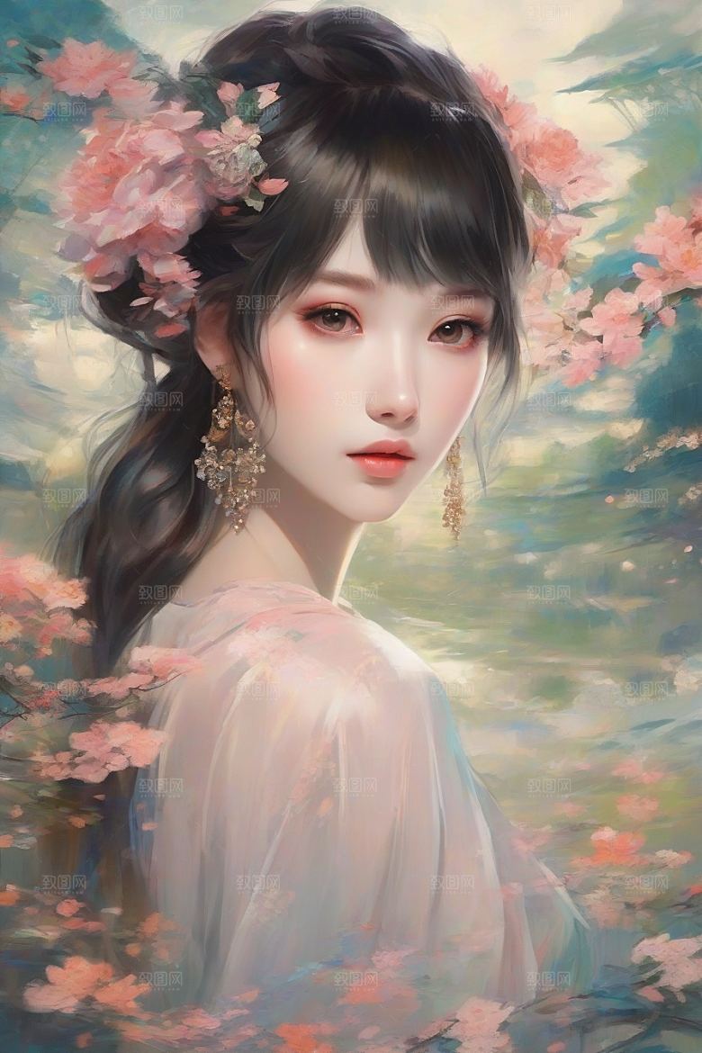 光芒四射美丽少女与绚丽背景的完美融合