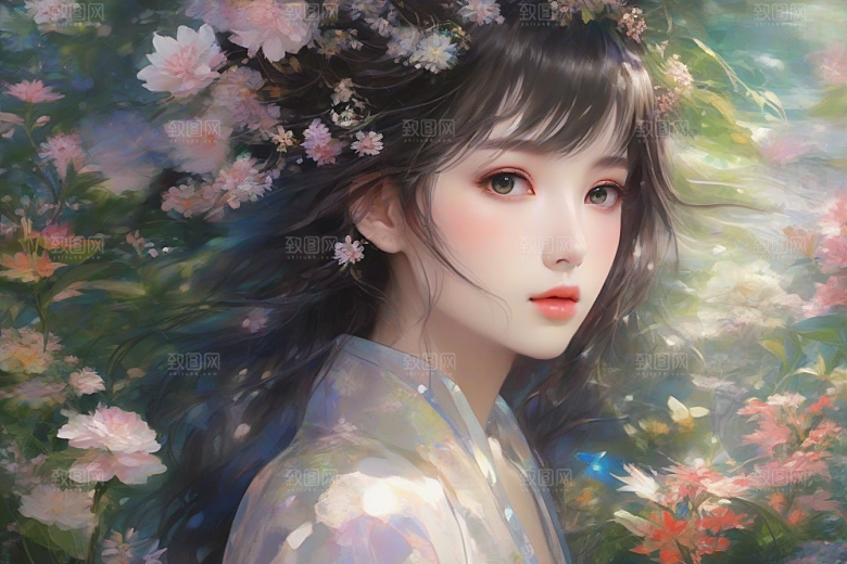 绝美姿态美艳女子独享绚丽背景的华美瞬间