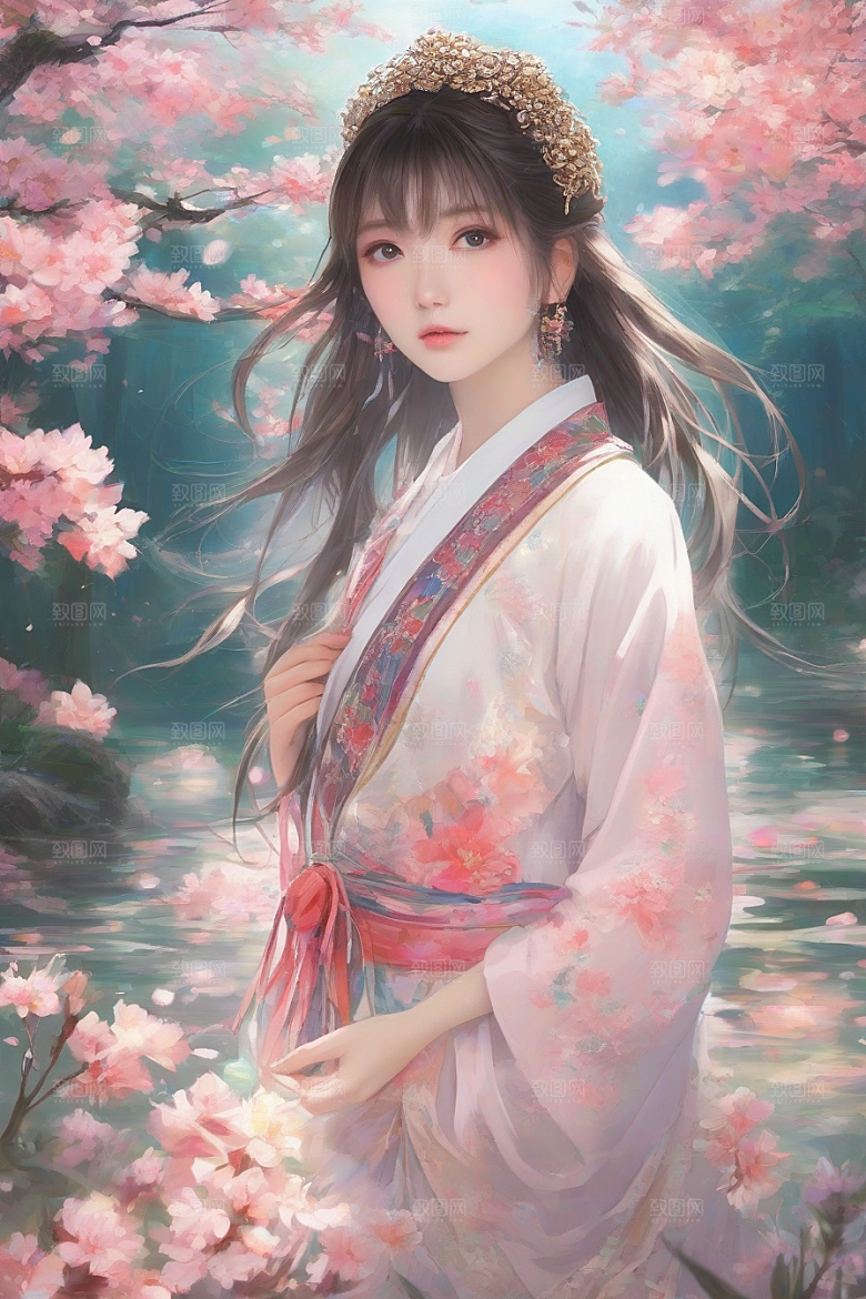 完美交融绚丽背景中的绝美女子尽显魅力