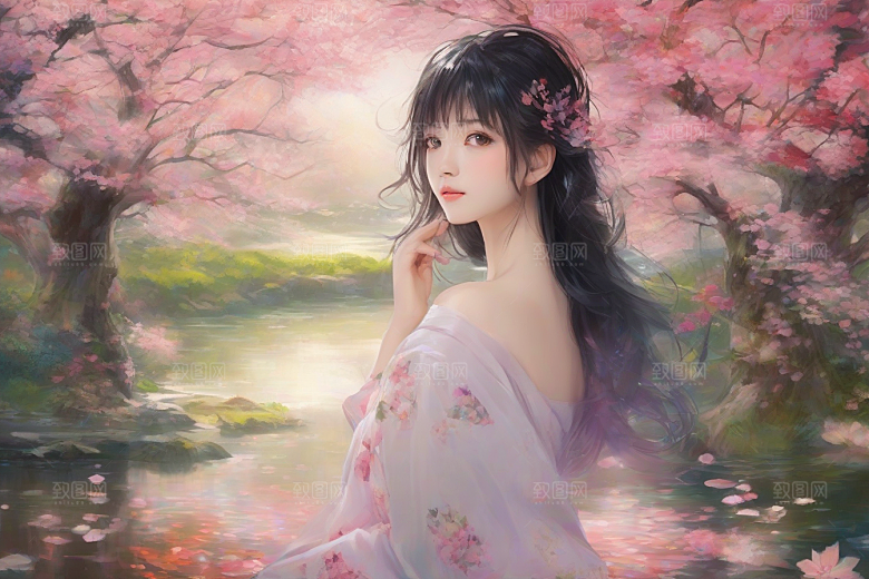 完美交融绚丽背景中的绝美女子尽显魅力