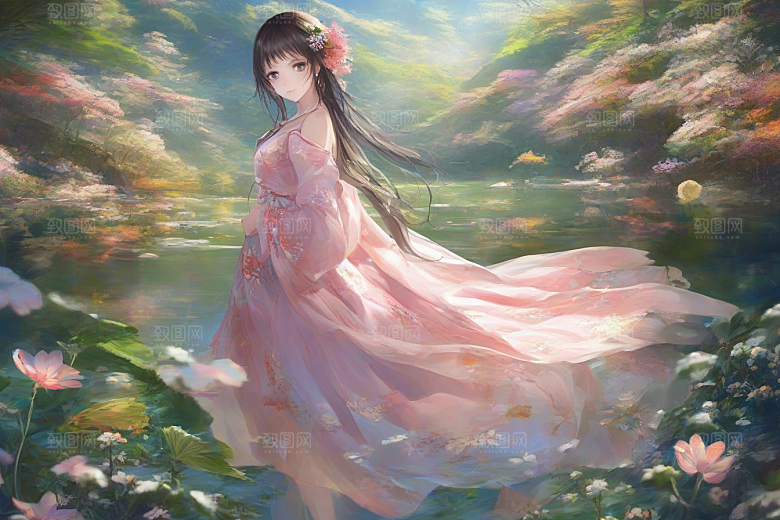 完美交融绚丽背景中的绝美女子尽显魅力