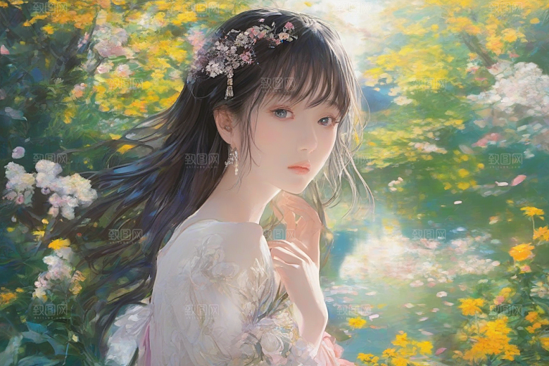 完美交融绚丽背景中的绝美女子尽显魅力