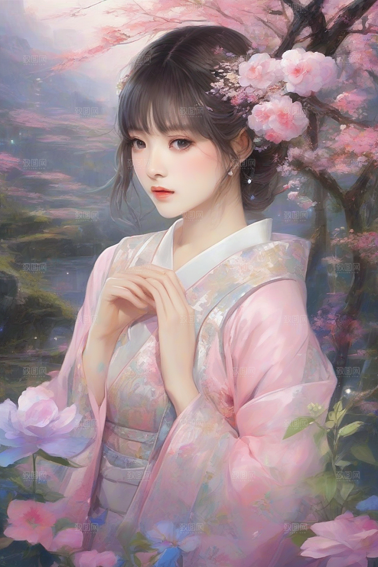 完美交融绚丽背景中的绝美女子尽显魅力