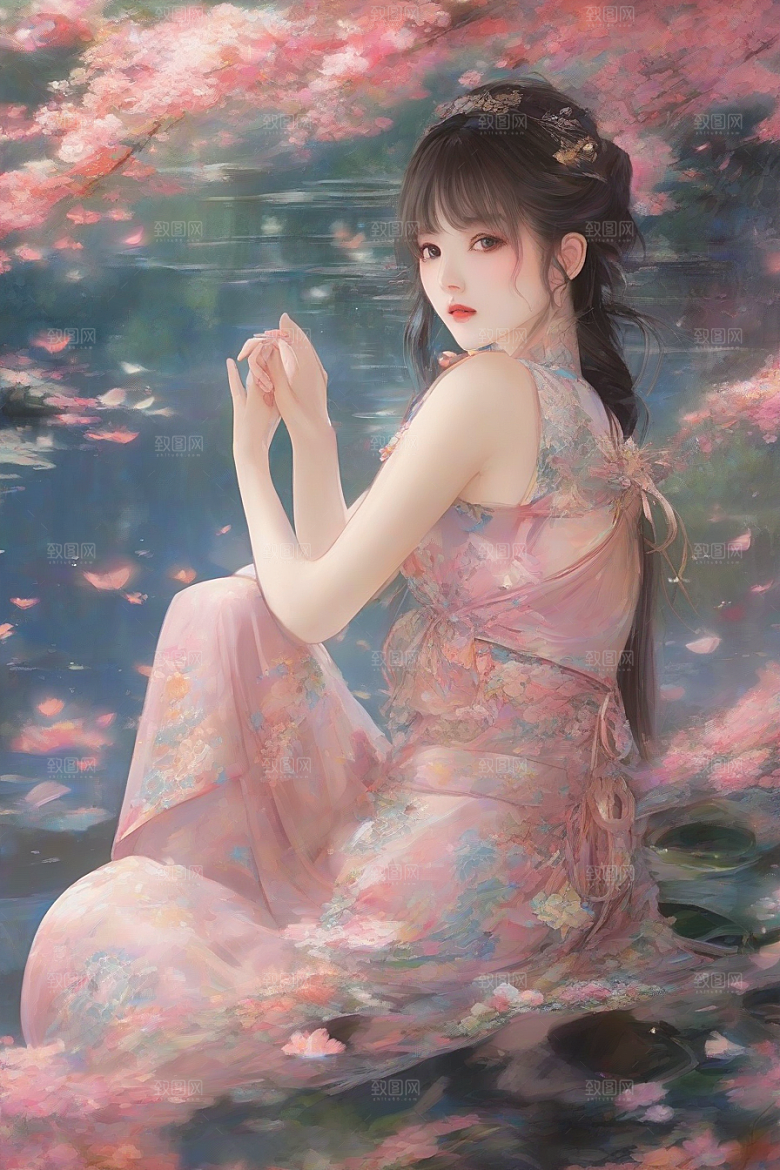 绝美姿态美艳女子独享绚丽背景的华美瞬间