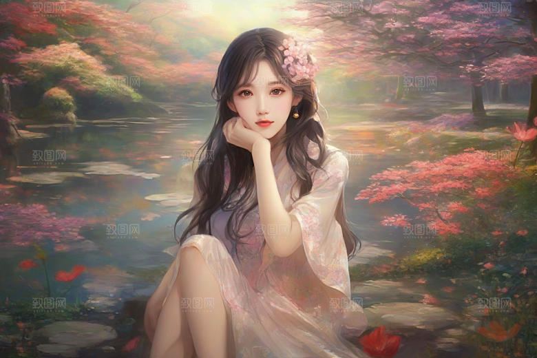 完美交融绚丽背景中的绝美女子尽显魅力