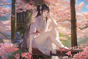 绝美姿态美艳女子独享绚丽背景的华美瞬间