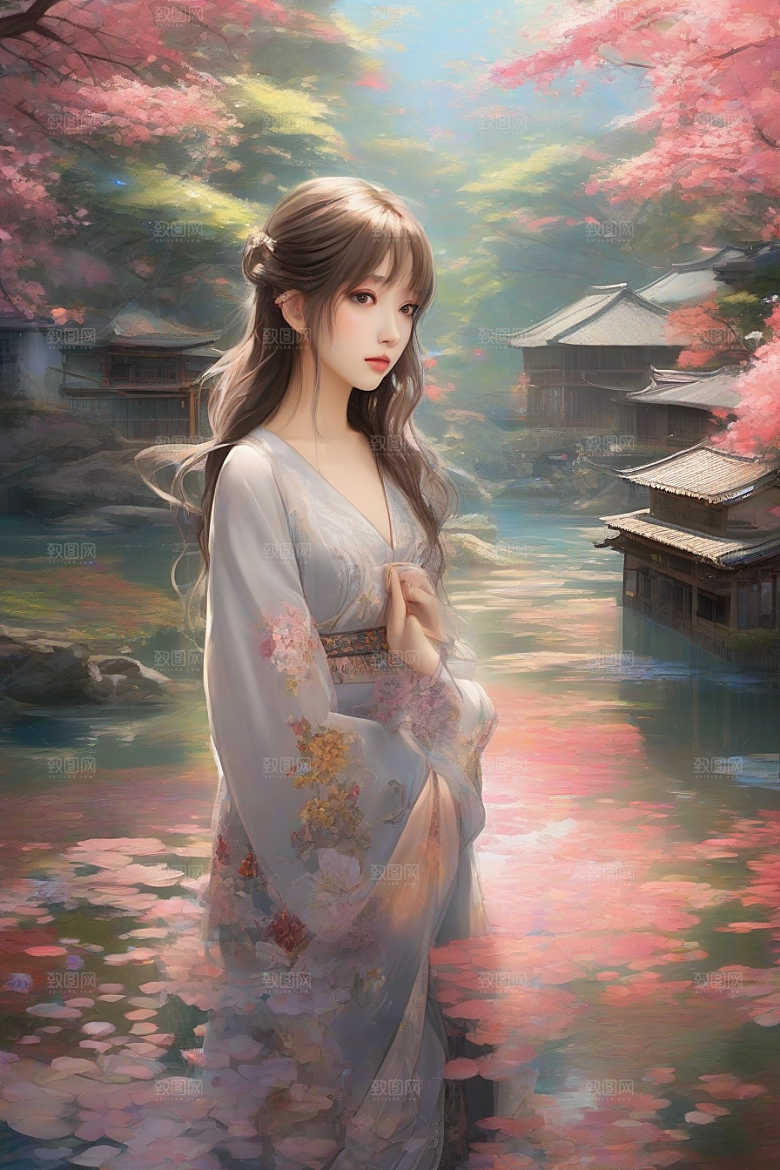 绝美姿态美艳女子独享绚丽背景的华美瞬间