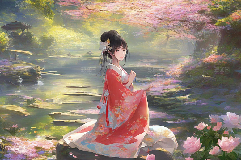 绝美姿态美艳女子独享绚丽背景的华美瞬间