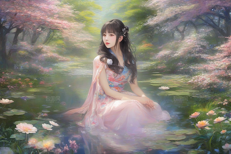 绝美姿态美艳女子独享绚丽背景的华美瞬间