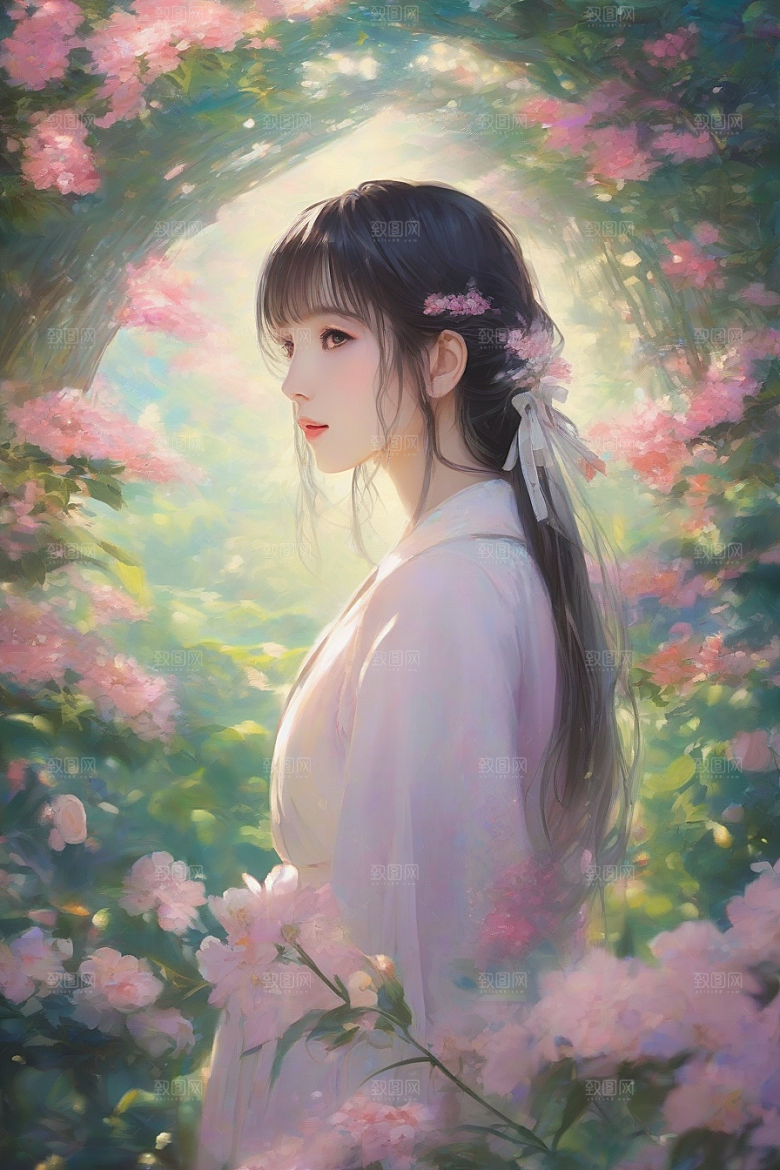 绝美姿态美艳女子独享绚丽背景的华美瞬间