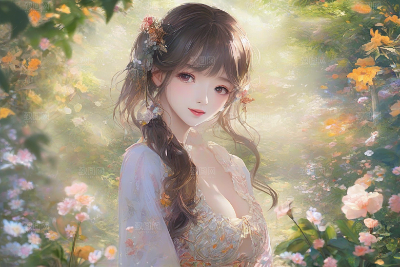 绝美姿态美艳女子独享绚丽背景的华美瞬间