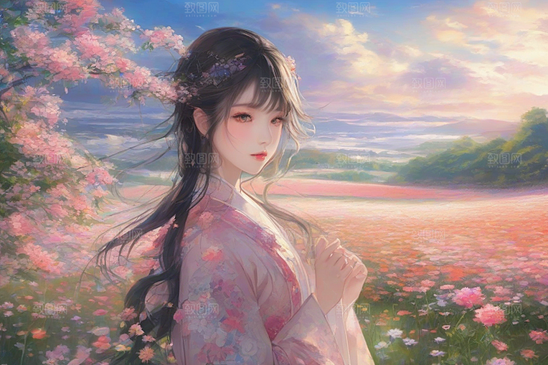 风情万种绚丽背景下的迷人女子