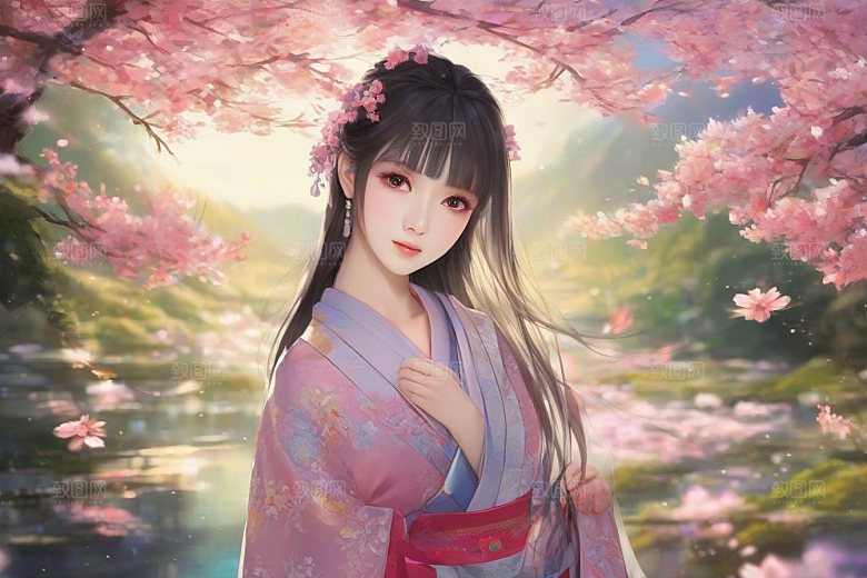 风情万种绚丽背景下的迷人女子