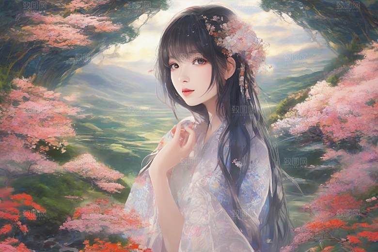 风情万种绚丽背景下的迷人女子