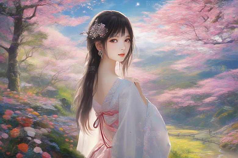 风情万种绚丽背景下的迷人女子