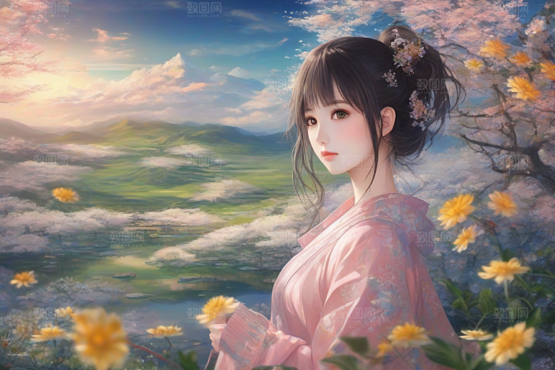 完美呈现美丽少女与绚丽背景的完美碰撞