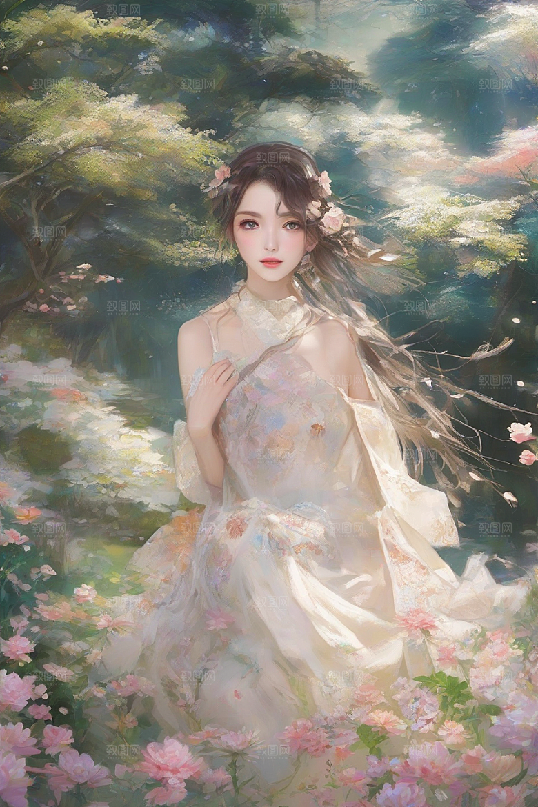 绚烂光芒绚丽背景中的绝美女子展现魅力