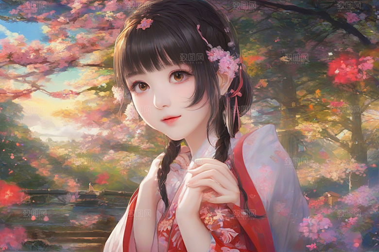 梦幻般的美丽美丽女子与绚丽背景的完美融合