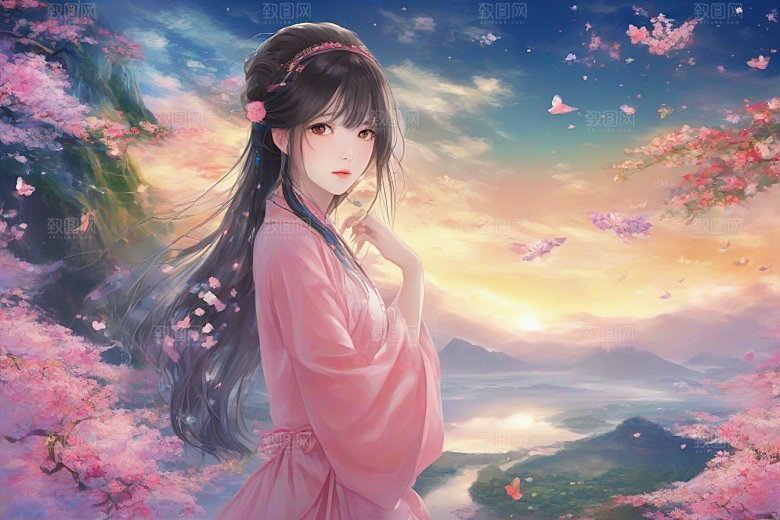 绚烂光芒绚丽背景中的绝美女子展现魅力