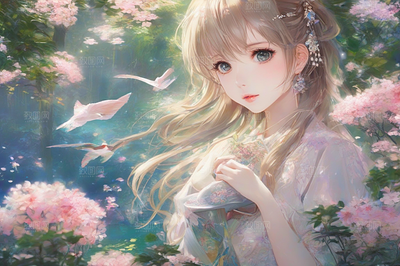 绚烂光芒绚丽背景中的绝美女子展现魅力