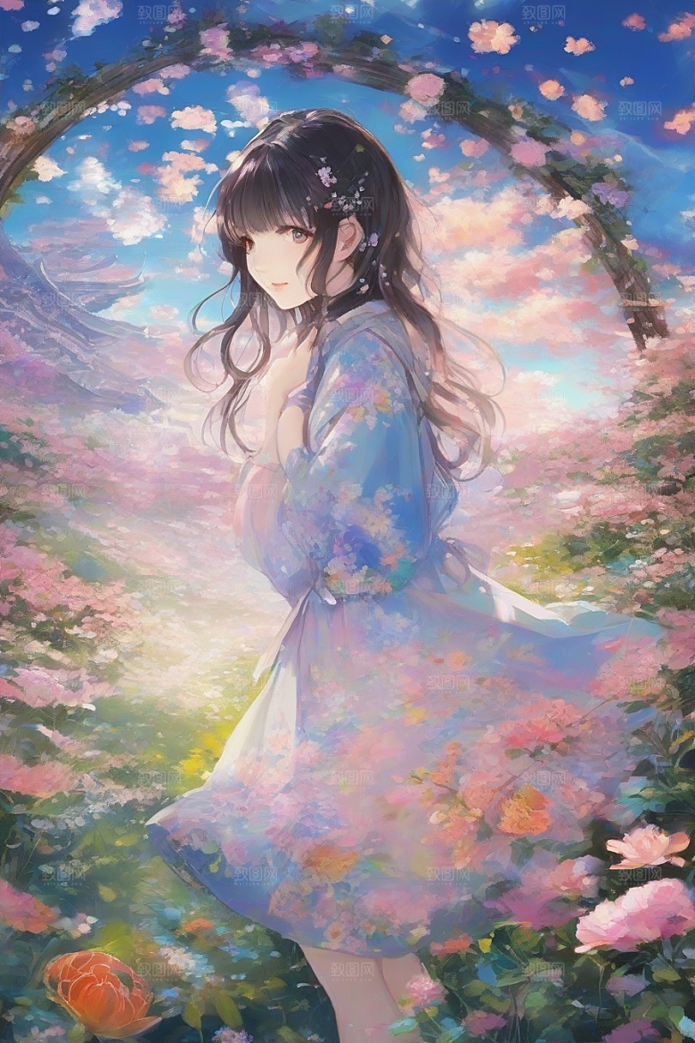 绚烂光芒绚丽背景中的绝美女子展现魅力