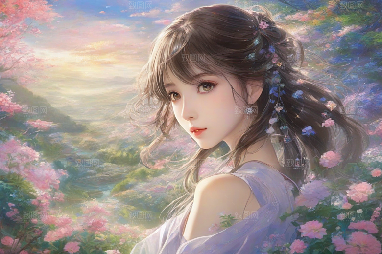 美丽闪耀美艳女子独步绚丽背景的绝佳时刻