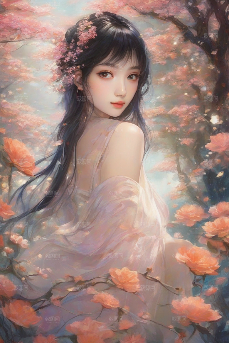 美丽闪耀美艳女子独步绚丽背景的绝佳时刻