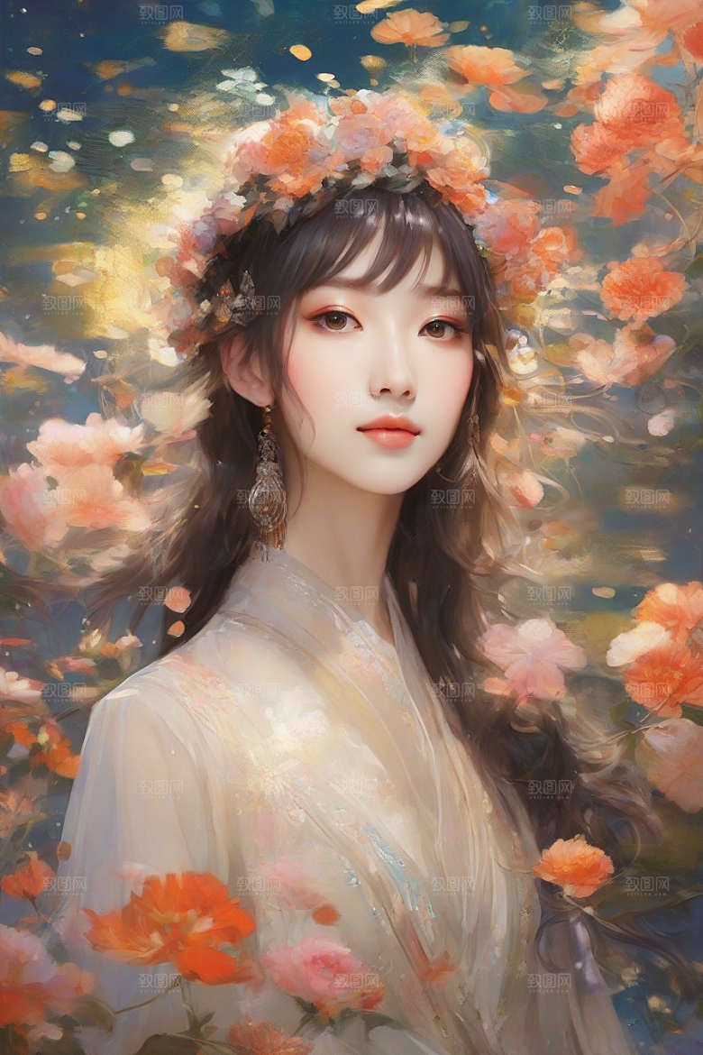 美丽闪耀美艳女子独步绚丽背景的绝佳时刻