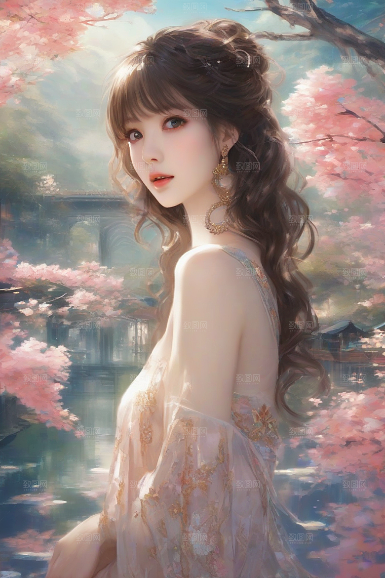 美丽闪耀美艳女子独步绚丽背景的绝佳时刻