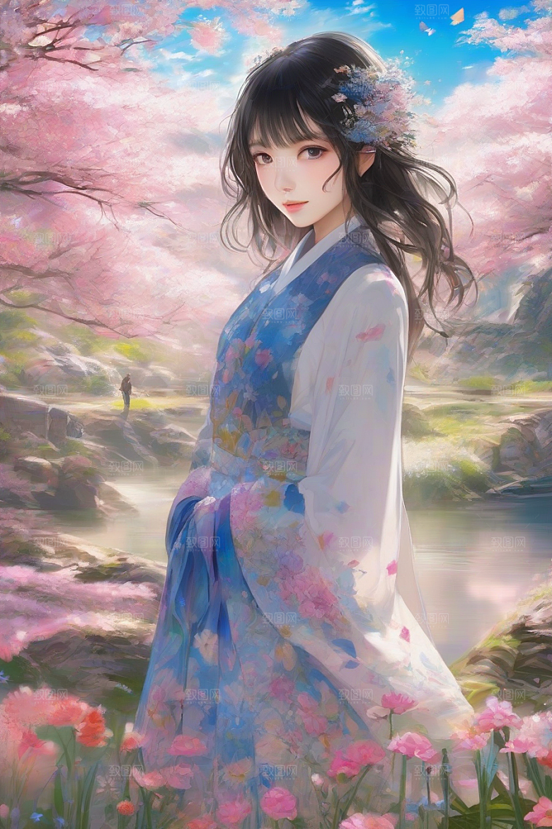 风采绝伦绚丽背景中的迷人少女