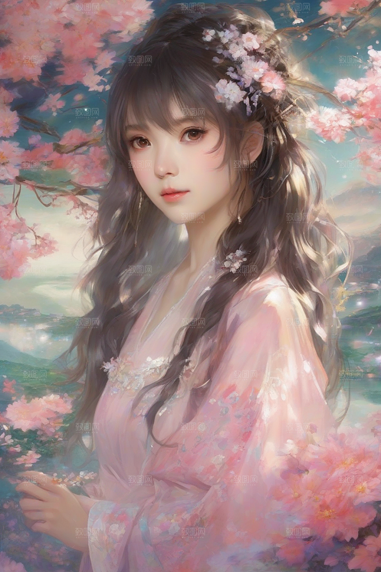 风采绝伦绚丽背景中的迷人少女