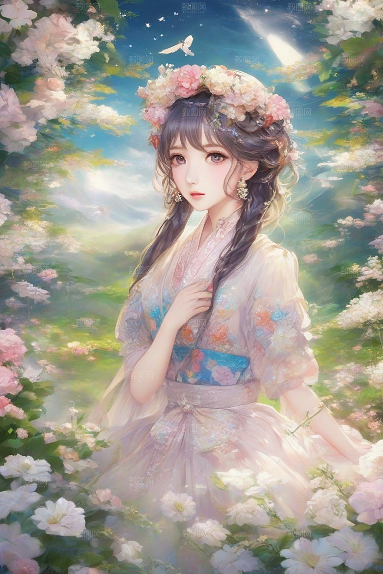 风采绝伦绚丽背景中的迷人少女