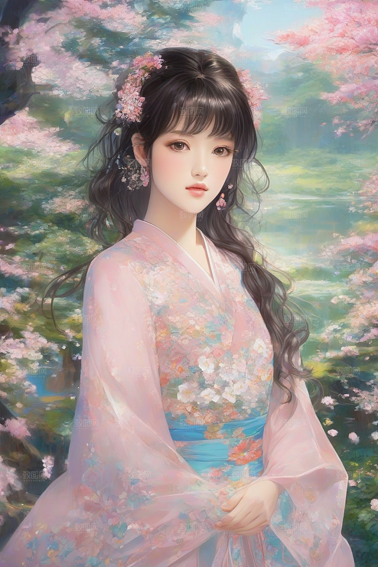 风采绝伦绚丽背景中的迷人少女