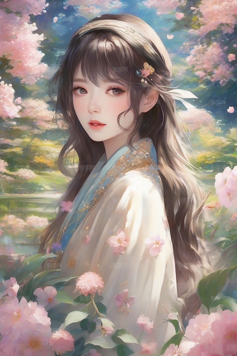 风采绝伦绚丽背景中的迷人少女