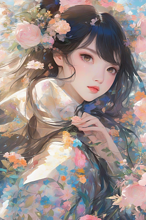 风采绝伦绚丽背景中的迷人少女