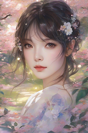 风采绝伦绚丽背景中的迷人少女