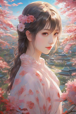 风采绝伦绚丽背景中的迷人少女