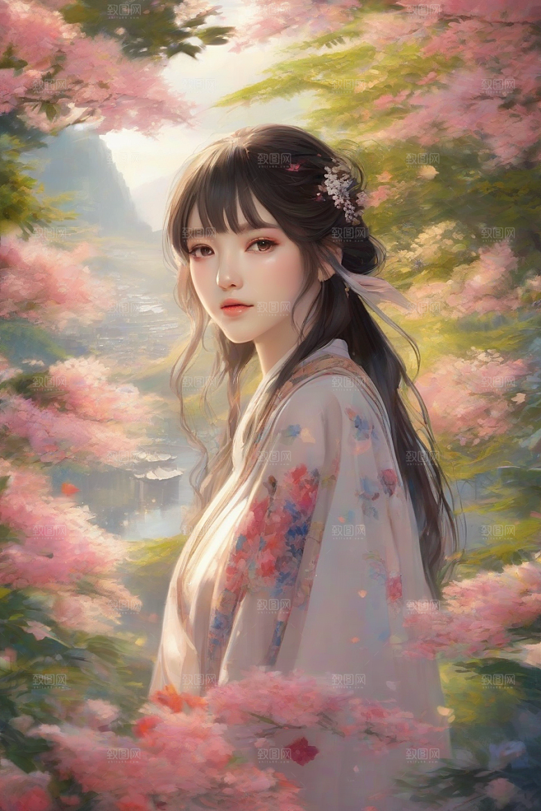 完美结合绚丽背景下的绝美女子