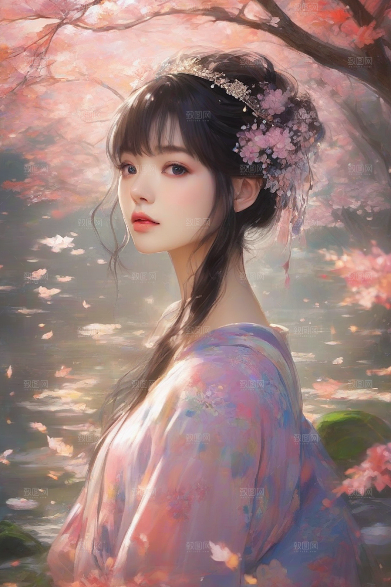 完美结合绚丽背景下的绝美女子