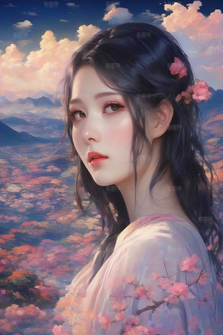 绝美瞬间美丽少女独享绚丽背景的魅力展现