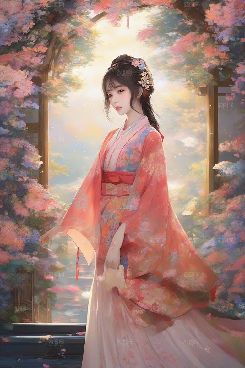 绝美瞬间美丽少女独享绚丽背景的魅力展现