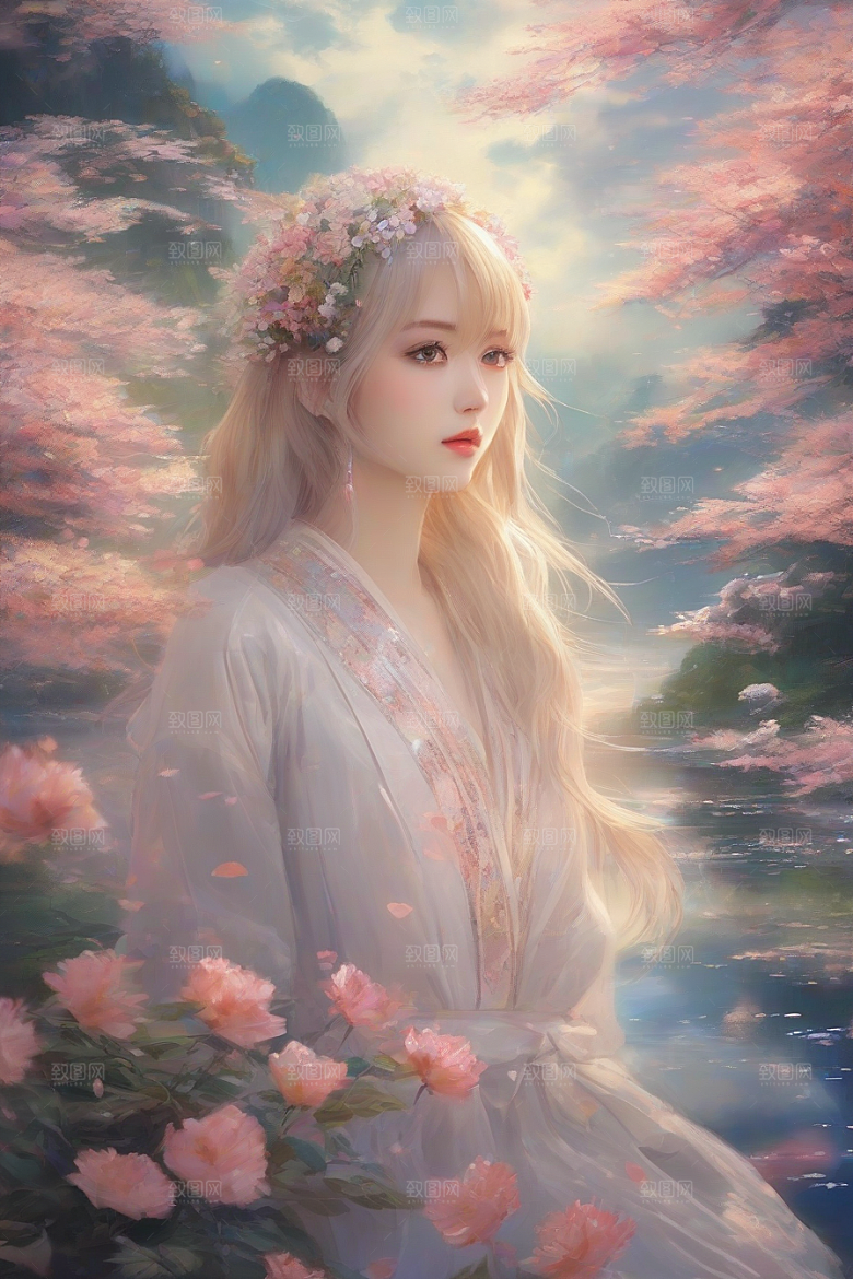 神采飞扬绚丽背景中的风情女子