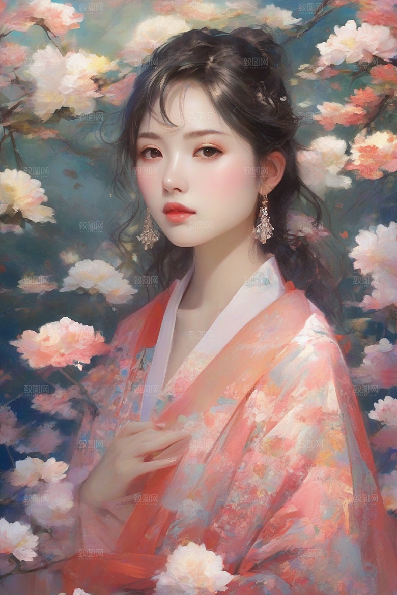 神采飞扬绚丽背景中的风情女子