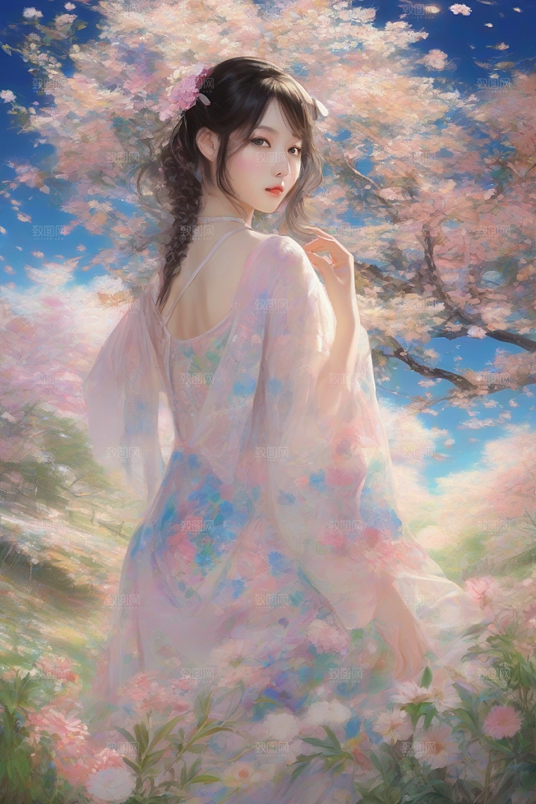 神采飞扬绚丽背景中的风情女子