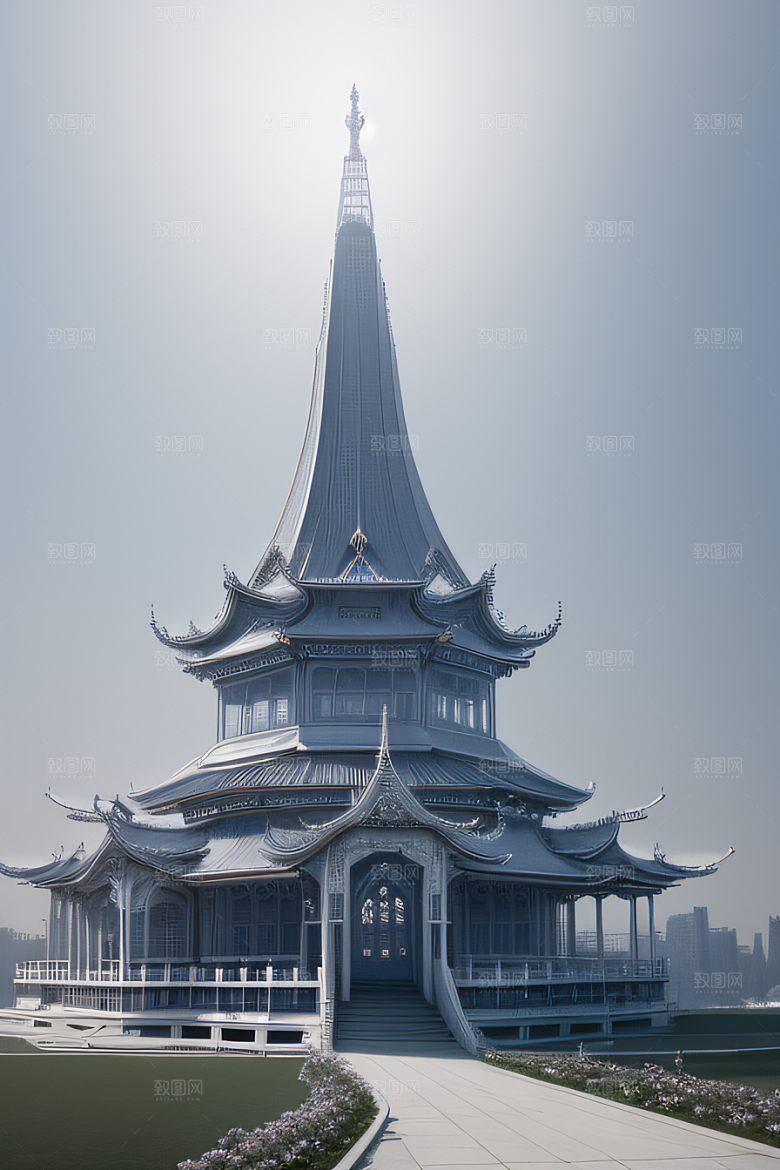 未来水晶宫银色微光笼罩大地