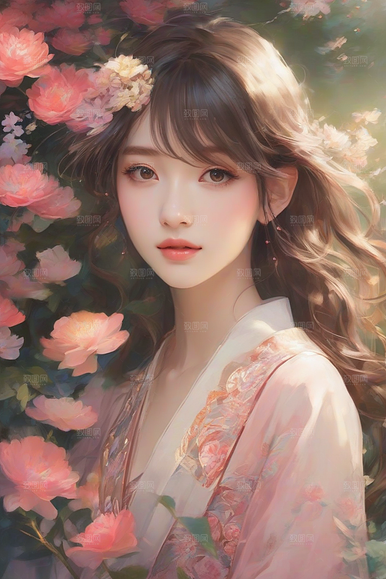 梦幻般的美丽美丽女子与绚丽背景的完美融合
