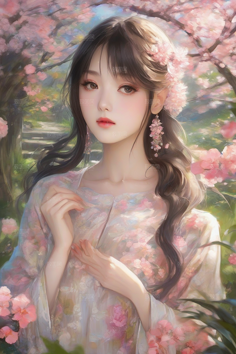 梦幻般的美丽美丽女子与绚丽背景的完美融合