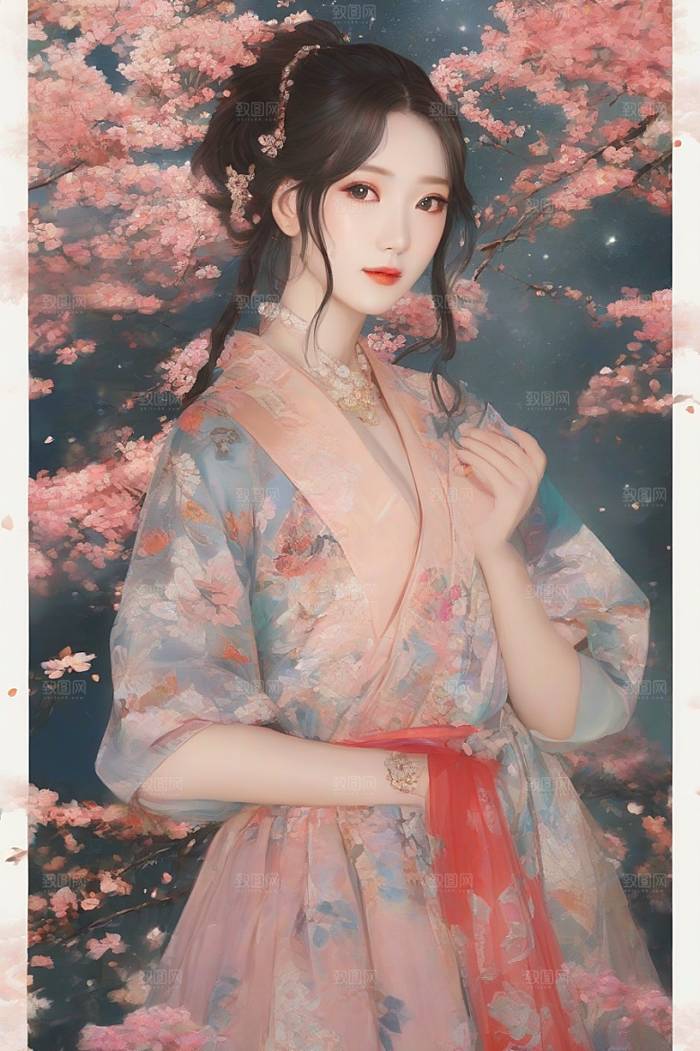 梦幻般的美丽美丽女子与绚丽背景的完美融合